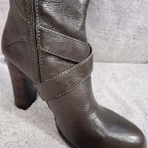 Nine West Millicento Pebbled Leather Heel Full Zip Buckle Knee Boots 10M Brown - Picture 14 of 14